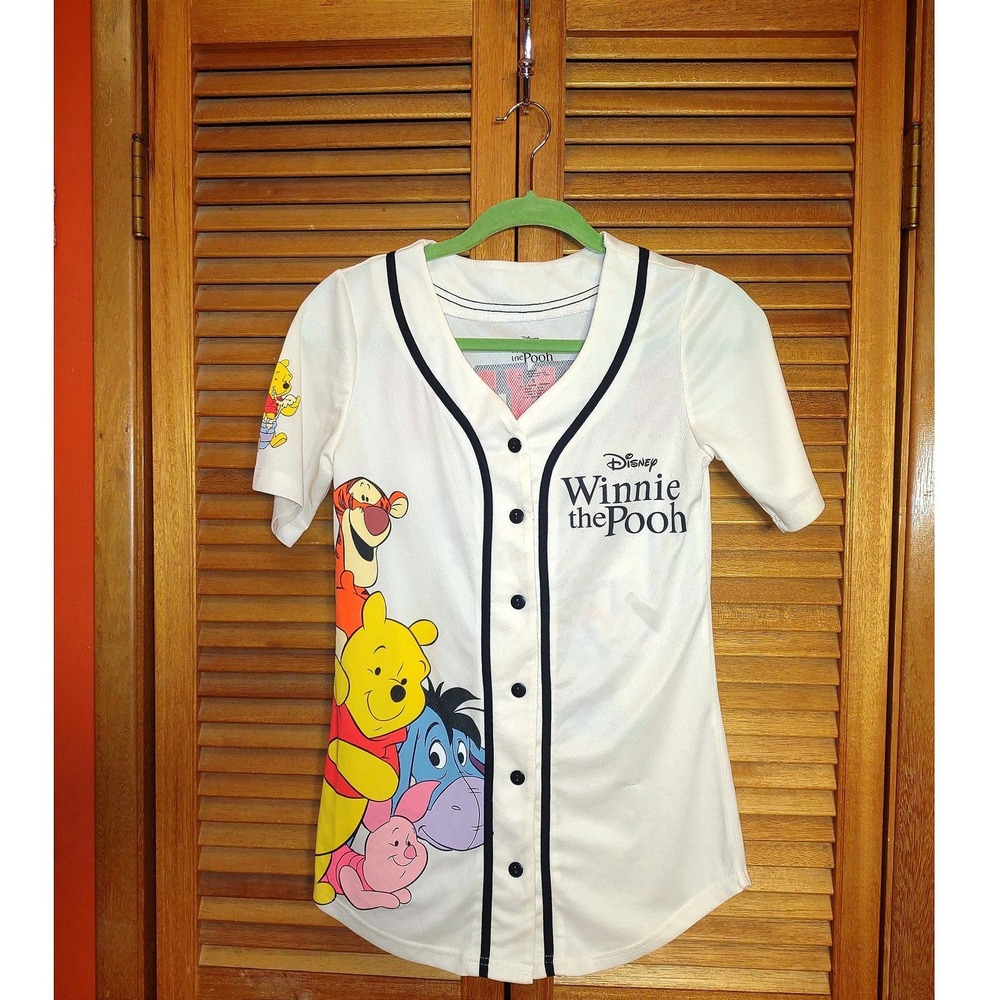 Disney Winnie the Pooh Baseball Jersey Womens Small White Hunny 66 - Very Good - Picture 2 of 8